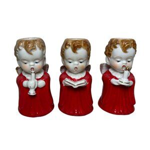 Vintage Christmas Choir Boy Angel Candleholders Japan Set of 3 Red